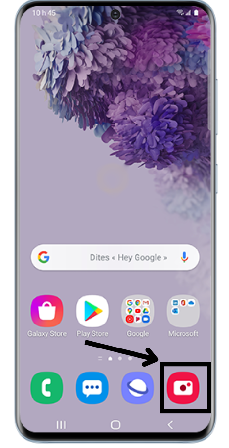 Cliquez sur l'appareil photo dans le menu de l’appareil Samsung