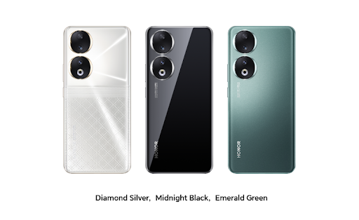 Honor 90 - vert émeraude (Emerald Green), noir (Midnight Black) & gris (Diamond Silver)