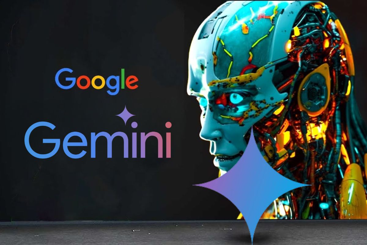 Un robot futuriste coloré avec le logo Google Gemini.