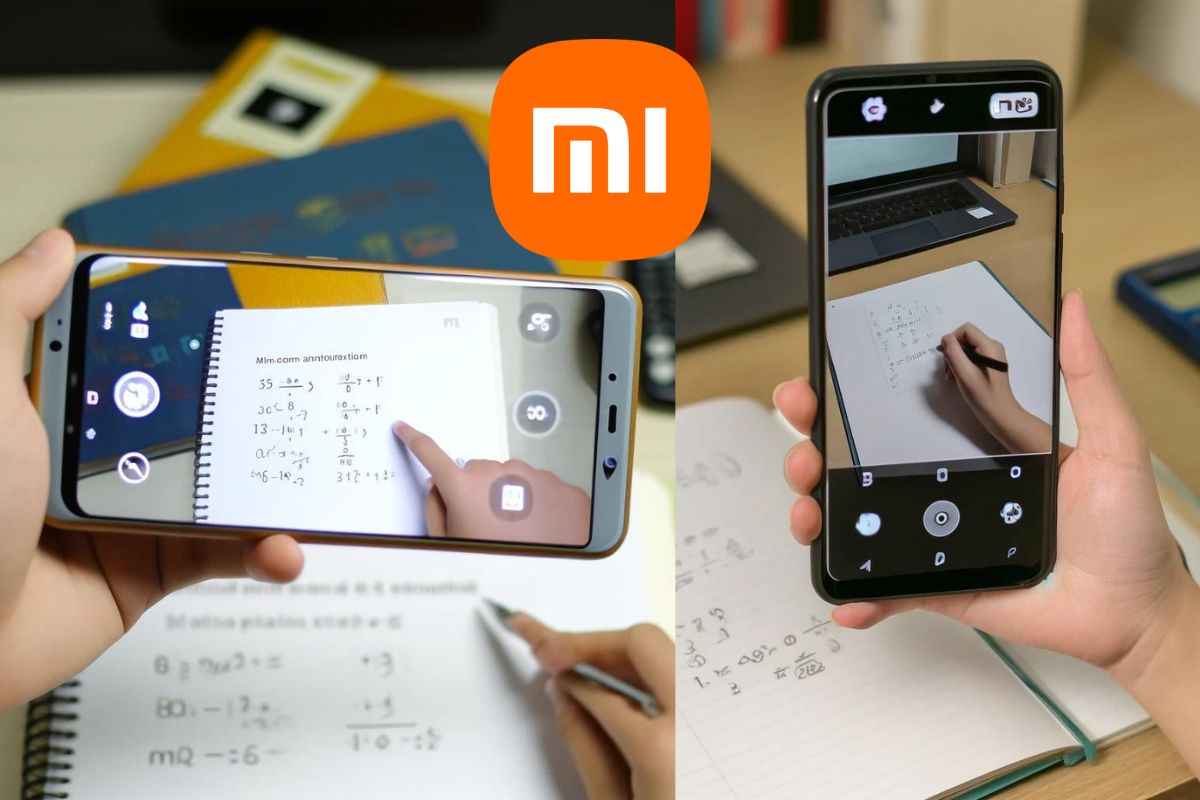 Deux smartphones Xiaomi utilisant l'appareil photo pour résoudre des exercices de maths.